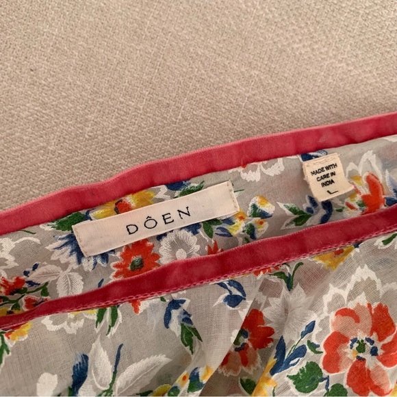 Doen Audette Cotton Ruffle Bow Ribbon Floral V Neck Maxi Dress Sunrise Blooms - Picture 14 of 16